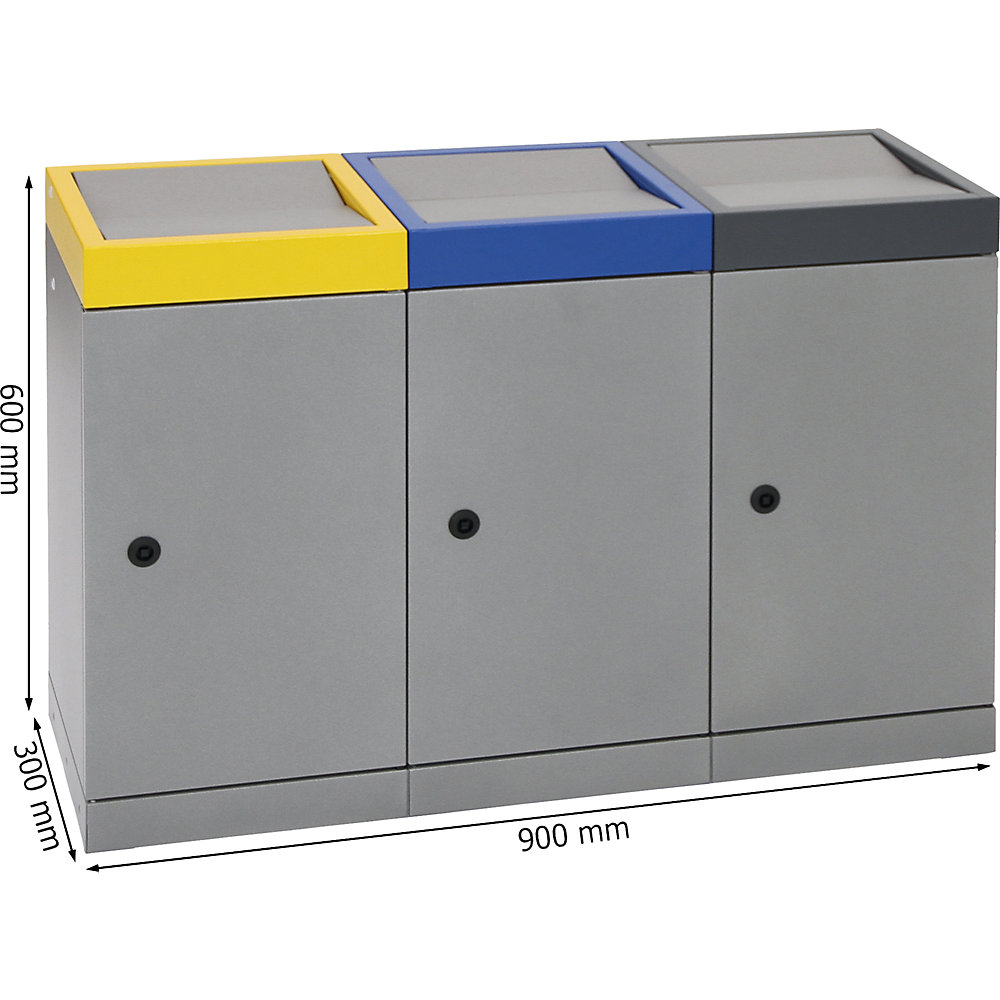 kaiserkraft Wertstoffsammelsystem mit Flügeltür, Volumen 30 l, graualu, 3-fach-Sammler 2