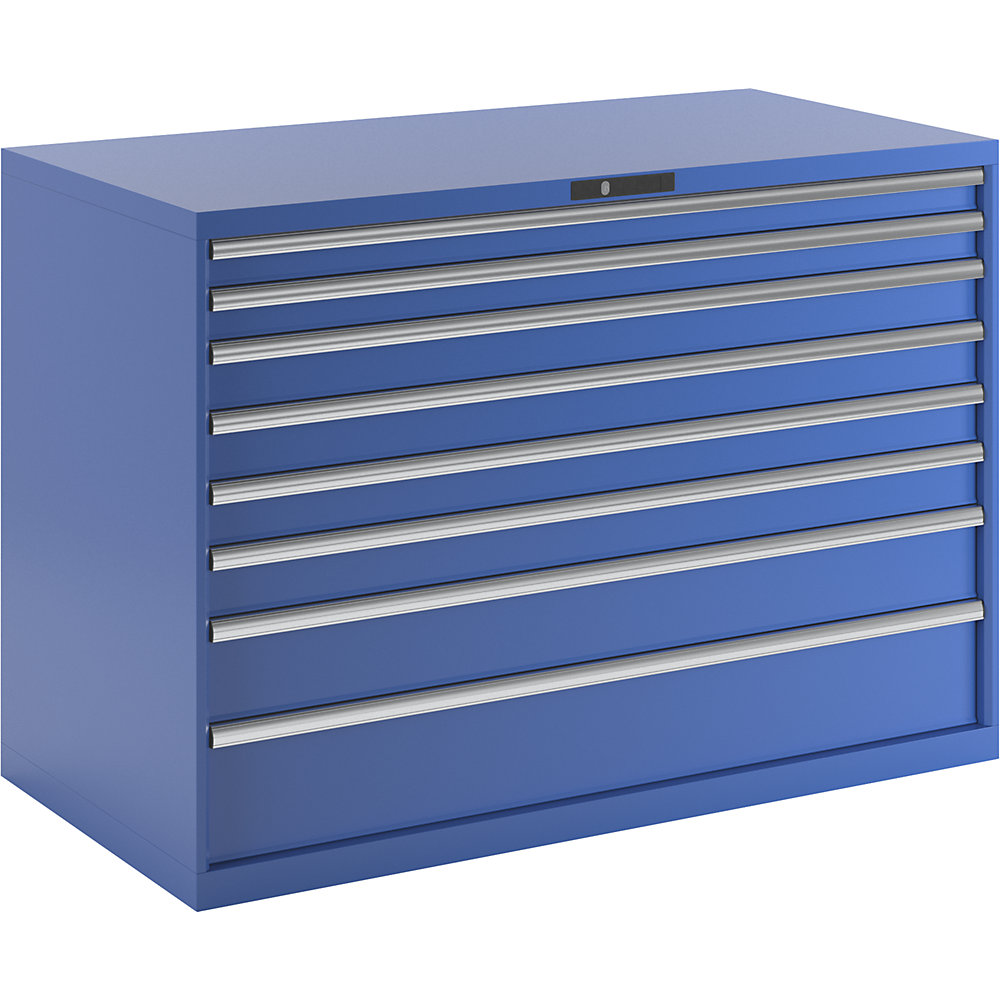 Schubladenschrank, Stahlblech, HxB 1000 x 1431 mm, 8 Schubladen, Tragkraft 200 kg, enzianblau LISTA 2