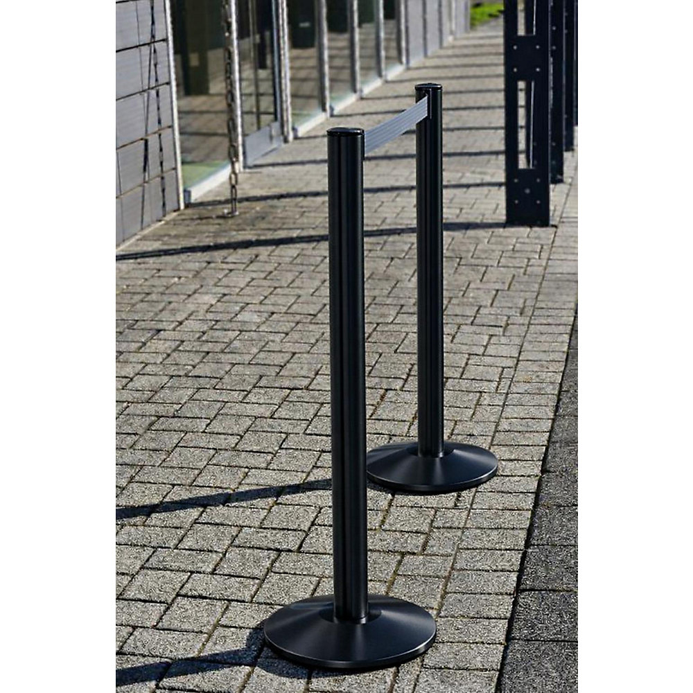 kaiserkraft Gurtpfosten aus Aluminium, Pfosten schwarz, Auszug 2300 mm, Gurtfarbe Silbergrau 2
