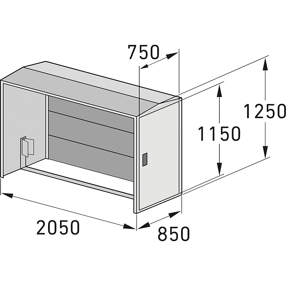 Fahrradbox, Anbauelement mit Giebeldach, mit Seitenwand WSM 2
