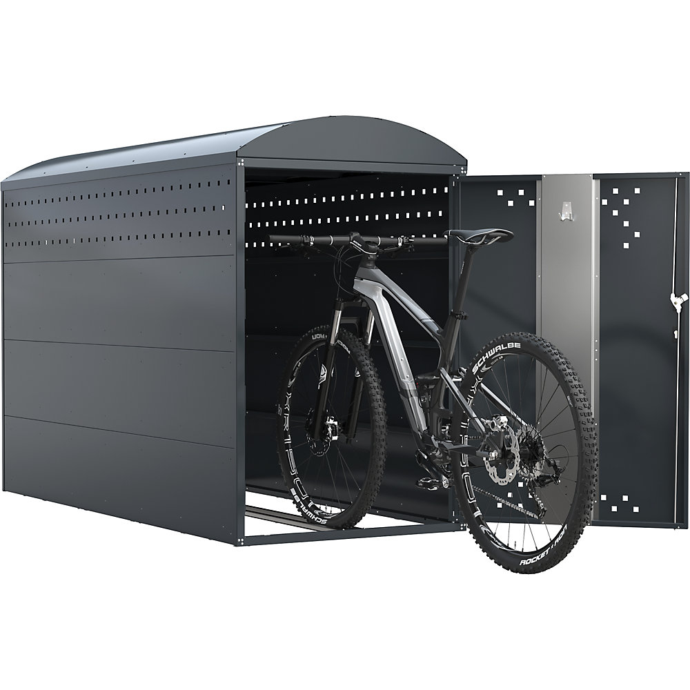 Fahrradbox, Grundelement mit 1 Bogendach, blau / grau WSM 2