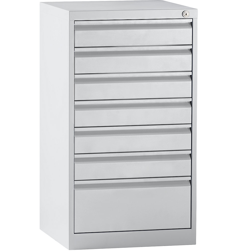 EUROKRAFTbasic Cassettiera, acciaio, alt. x largh. x prof. 900 x 500 x 500 mm, 7 cassetti, cassetti colore grigio chiaro