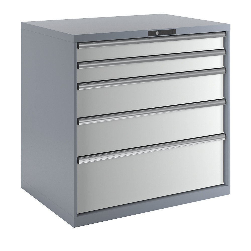 Schubladenschrank, 5 Schubladen, BxTxH 1023 x 725 x 1000 mm, grau metallic / lichtgrau LISTA 2