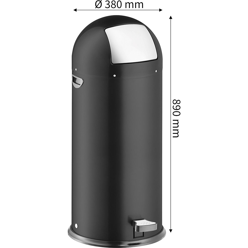 Push-Abfalleimer mit Pedal, Volumen 52 l, HxØ 890 x 380 mm, schwarz helit 2