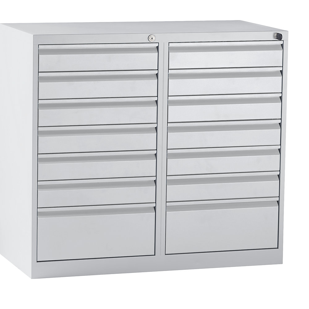 EUROKRAFTbasic Cassettiera, acciaio, alt. x largh. x prof. 900 x 1000 x 500 mm, 14 cassetti, cassetti colore grigio chiaro