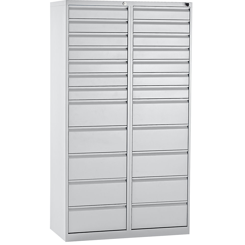 EUROKRAFTbasic Cassettiera, acciaio, alt. x largh. x prof. 1800 x 1000 x 500 mm, 24 cassetti, cassetti colore grigio chiaro