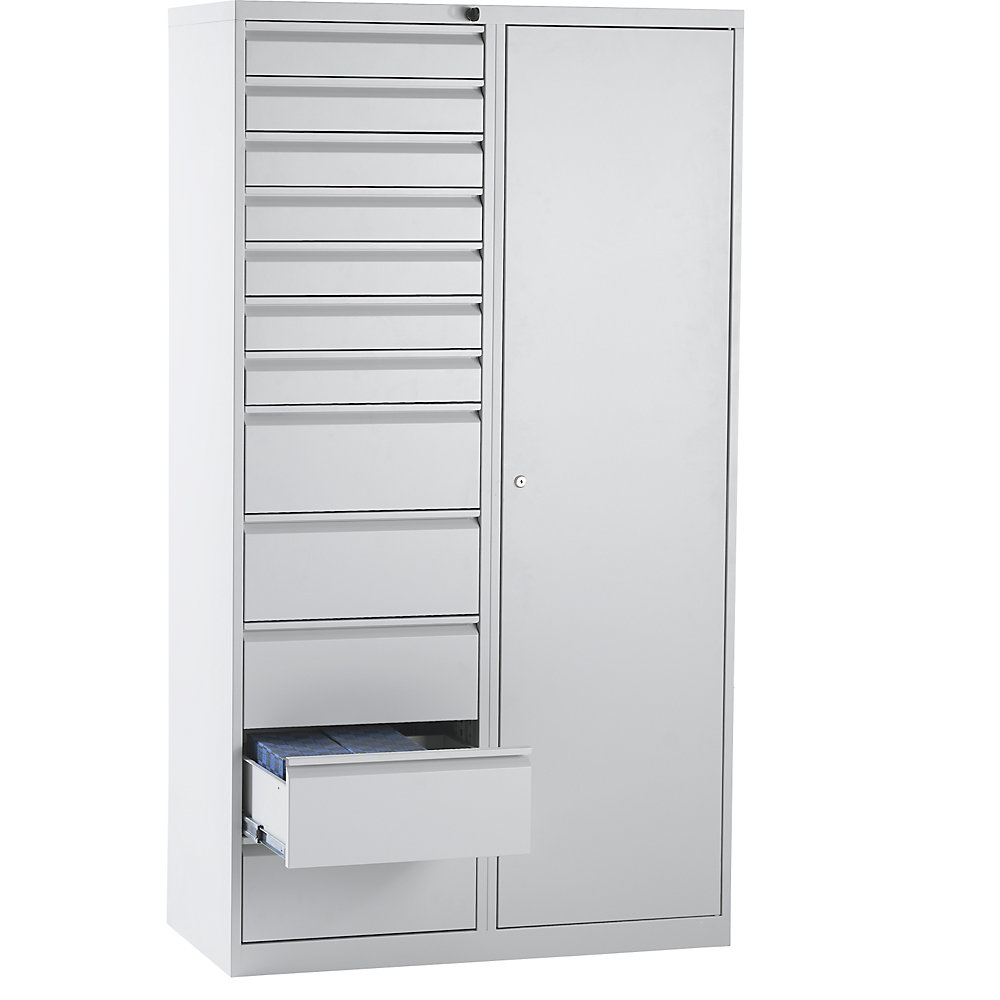 EUROKRAFTbasic Cassettiera, acciaio, alt. x largh. x prof. 1800 x 1000 x 500 mm, 12 cassetti, cassetti colore grigio chiaro