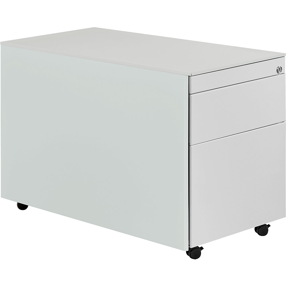 Mauser Ladeblok op wielen, h x d = 570 x 800 mm, 1 materiaallade, 1 hangmappenlade, lichtgrijs / lichtgrijs / lichtgrijs