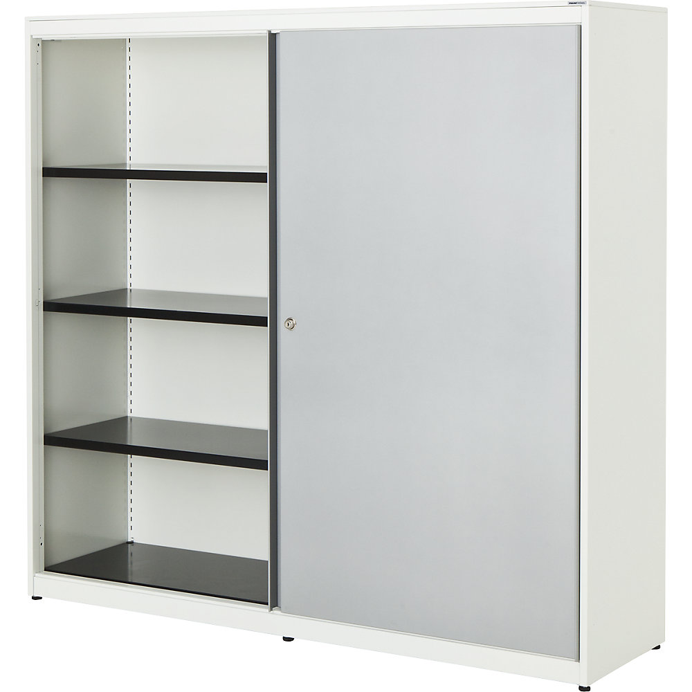 mauser Armario de puertas correderas, H x A x P 1516 x 1600 x 432 mm, tablero de acero, 3 x 2 baldas, blanco puro / aluminio blanco / blanco puro