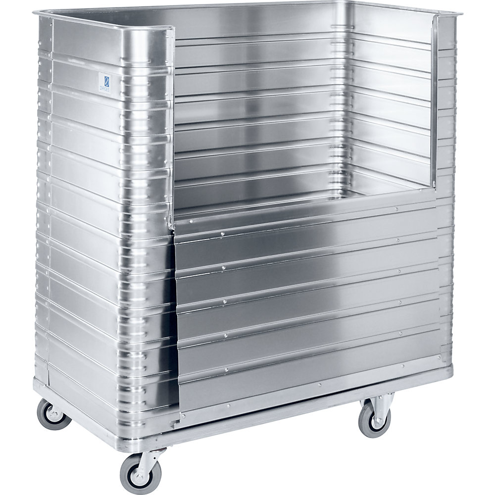 ZARGES Aluminium box trolley, capacity 350 l, one side with half drop gate