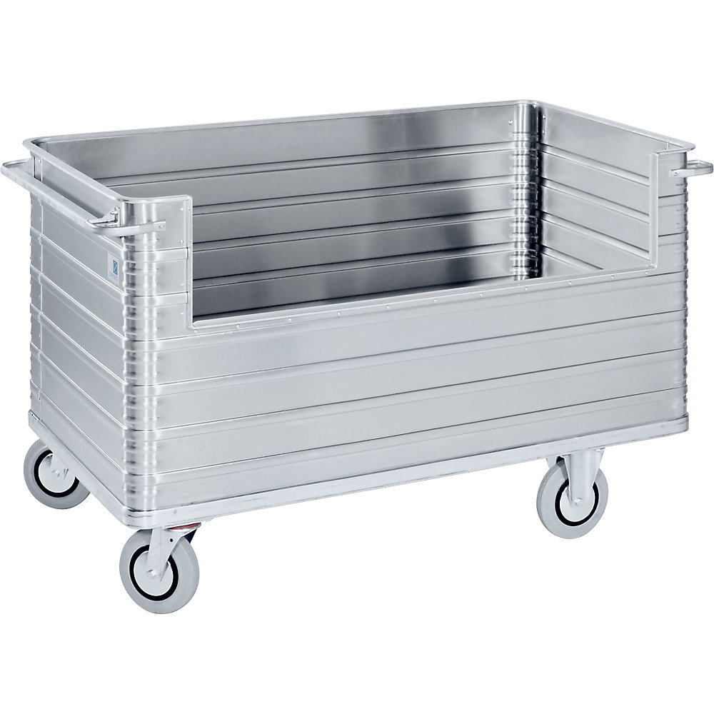 ZARGES Aluminium box trolley, capacity 945 l, with 250 mm deep cut-out in side panel
