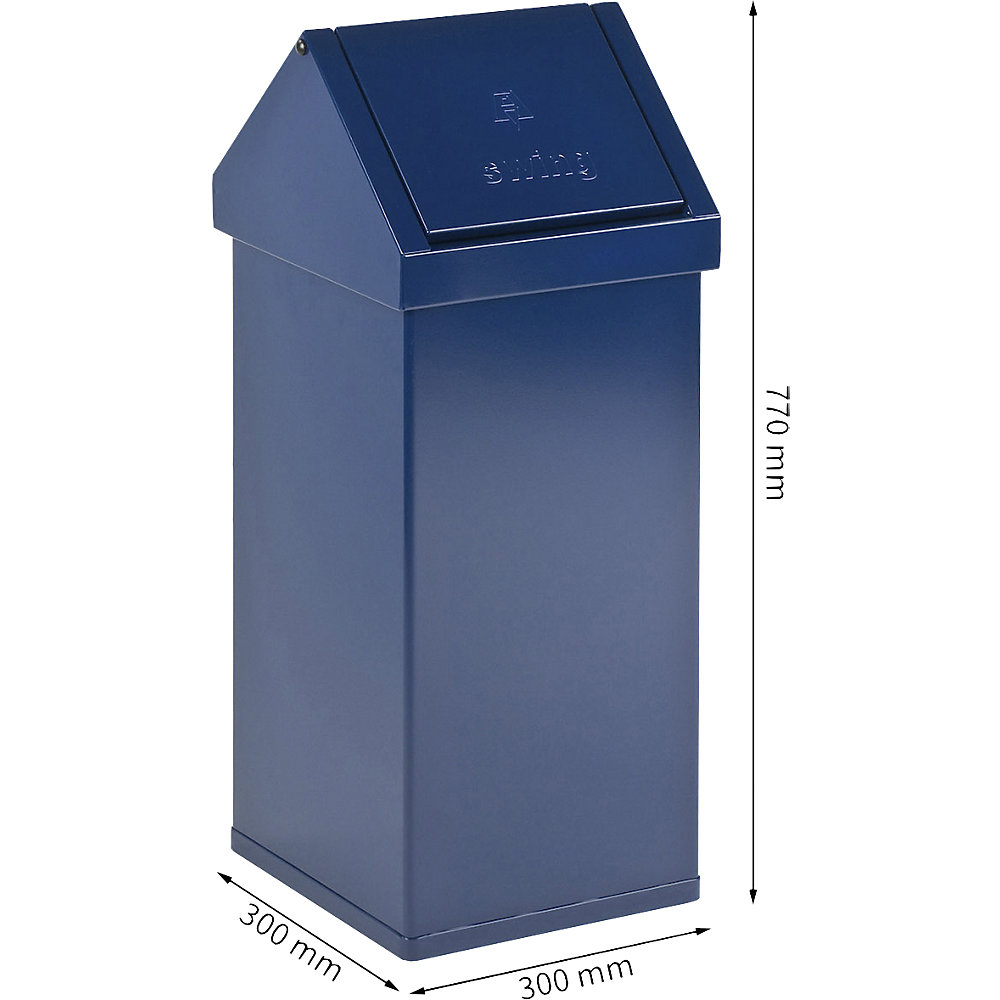 kaiserkraft Abfallbehälter, Aluminium, mit Schwingdeckel, Volumen 55 l, BxHxT 300 x 770 x 300 mm, blau 2