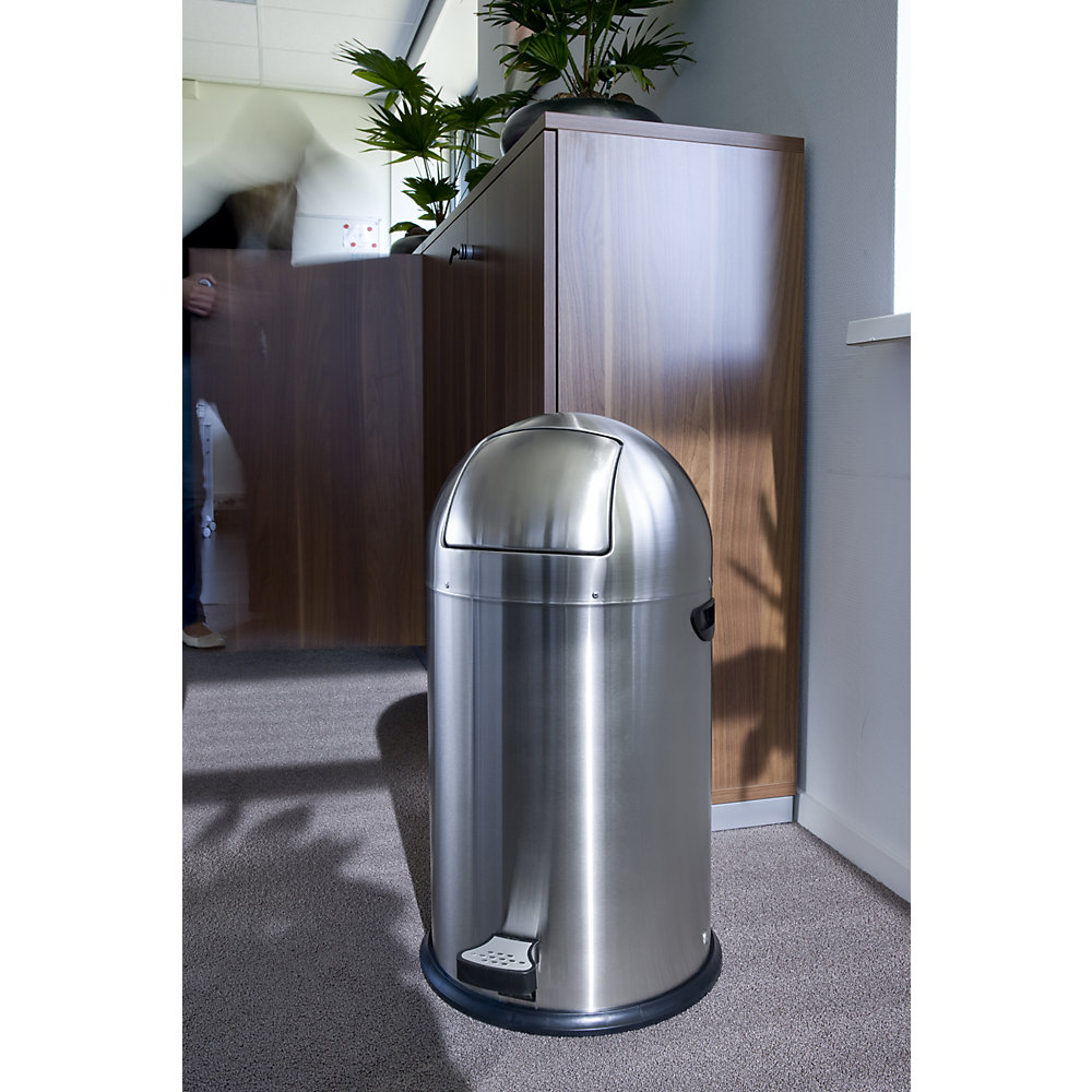Push-Mülleimer mit Pedal, Volumen 33 l, HxØ 700 x 350 mm, Edelstahl, matt EKO 2