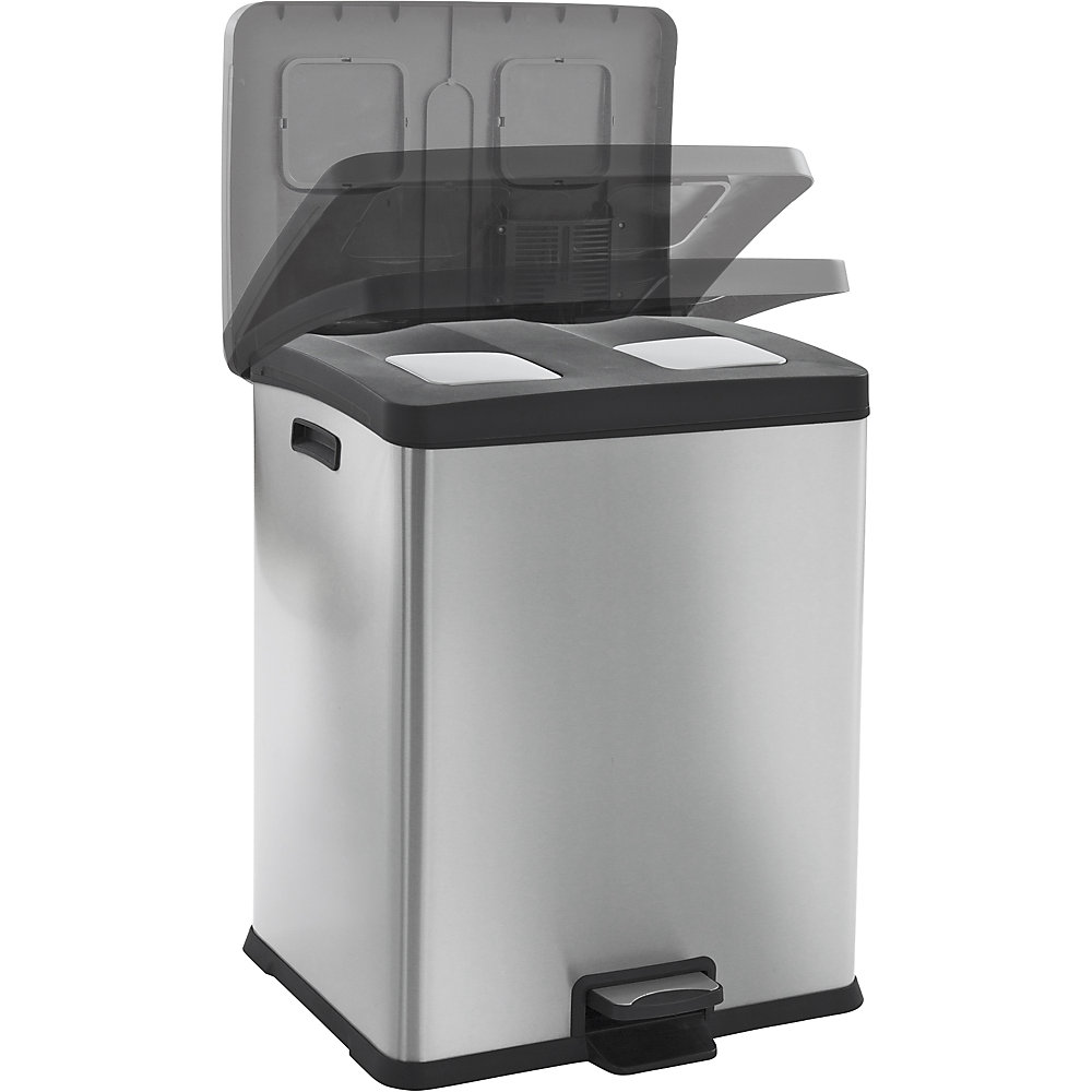Contenitore per rifiuti a pedale, capacità 2 x 30 l, largh. x alt. x prof. 459 x 636 x 495 mm, acciaio inox, opaco