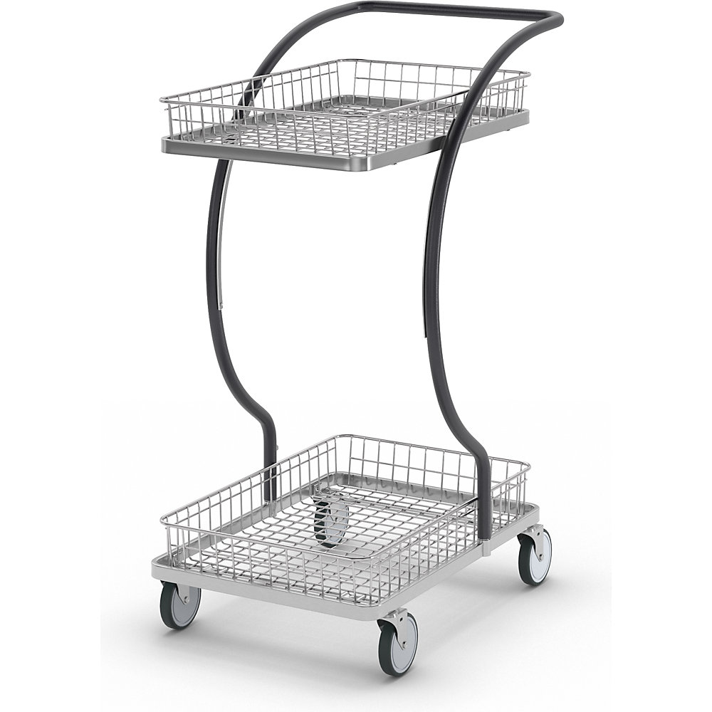 C-LINE Einkaufs- und Tischwagen, mit 2 verchromten Gitterkörben, Etagenhöhen 160, 830 mm Kongamek