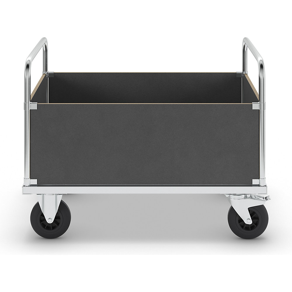 Plattformwagen Tragfähigkeit 500 kg, mit 4 hohen Seitenwänden, LxBxH 1200 x 800 x 900 mm, mit Feststeller Kongamek 2