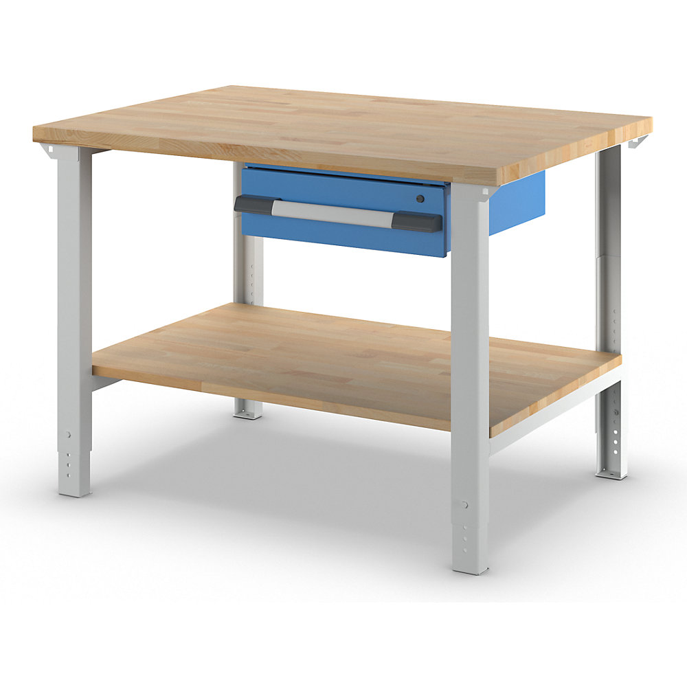 Werkbank, Baukastensystem Serie 7000, 1 Schublade, 1 Ablageboden, BxT 1250 x 900 mm eurokraft pro 2