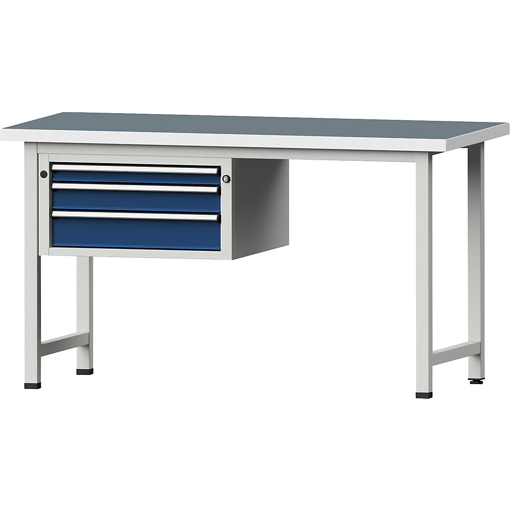 Werkbank, Gestellbauweise Serie V, 3 Schubladen, Universalplatte ANKE 2