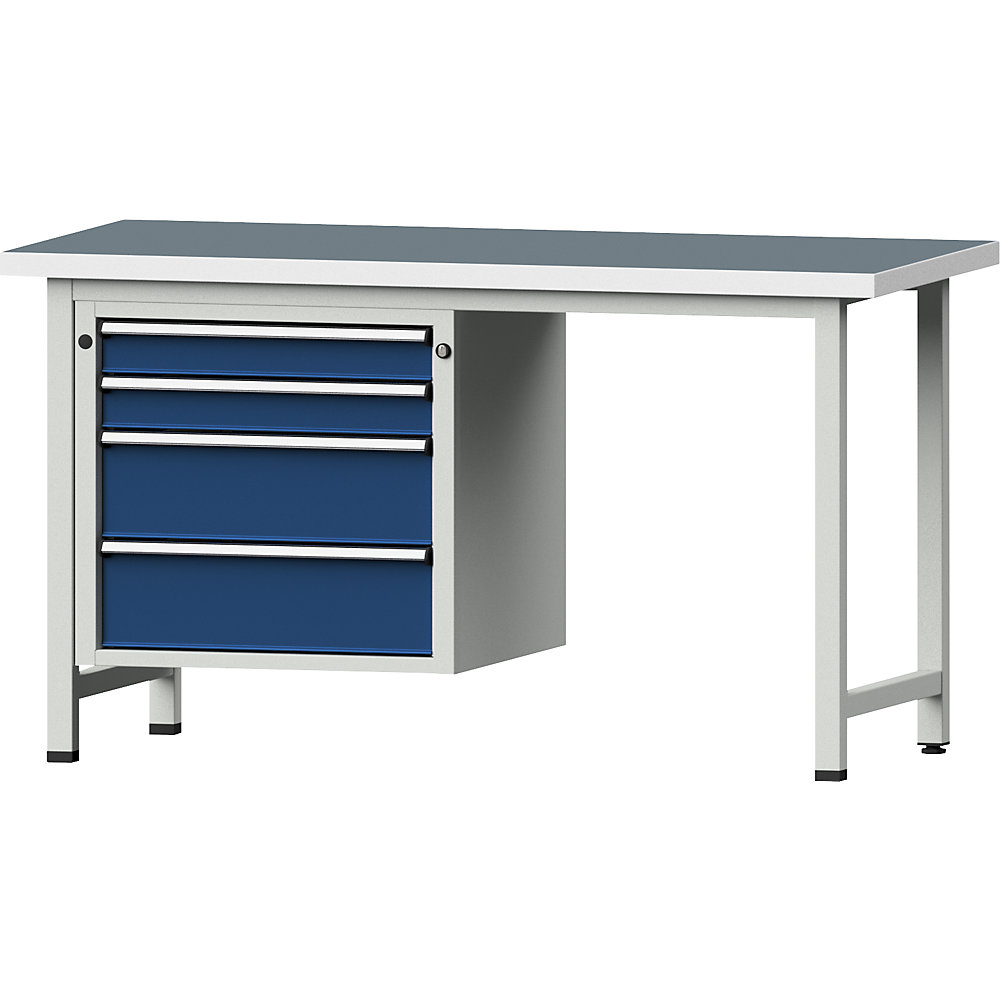 Werkbank, Gestellbauweise Serie V, 2 Schubladen 90 mm, 2 Schubladen 180 mm, Universalplatte ANKE 2
