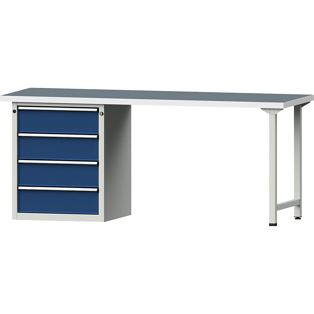 Werkbank, Gestellbauweise Serie V, 4 Schubladen, Universalplatte, Breite 2000 mm ANKE 2