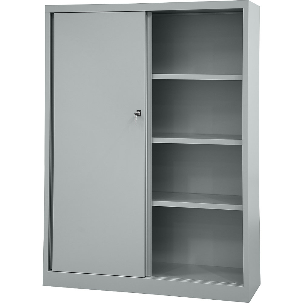 BISLEY ECO sliding door cupboard, 3 shelves, 4 file heights, silver