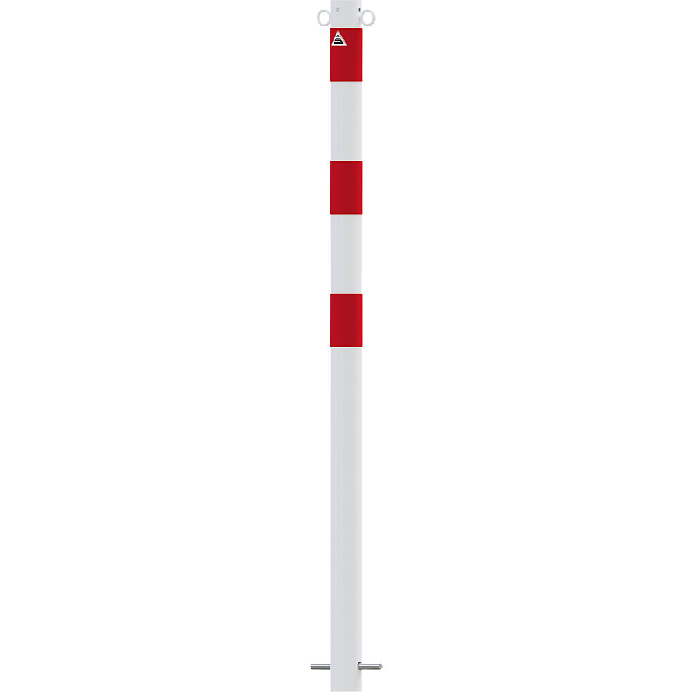 Absperrpfosten, Ø 60 mm, weiß / rot, zum Einbetonieren, mit 2 Ösen Schake 2