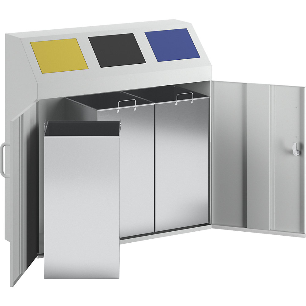 Wertstoffsammelschrank, Volumen 3 x 50 l, lichtgrau RAL 7035 eurokraft pro