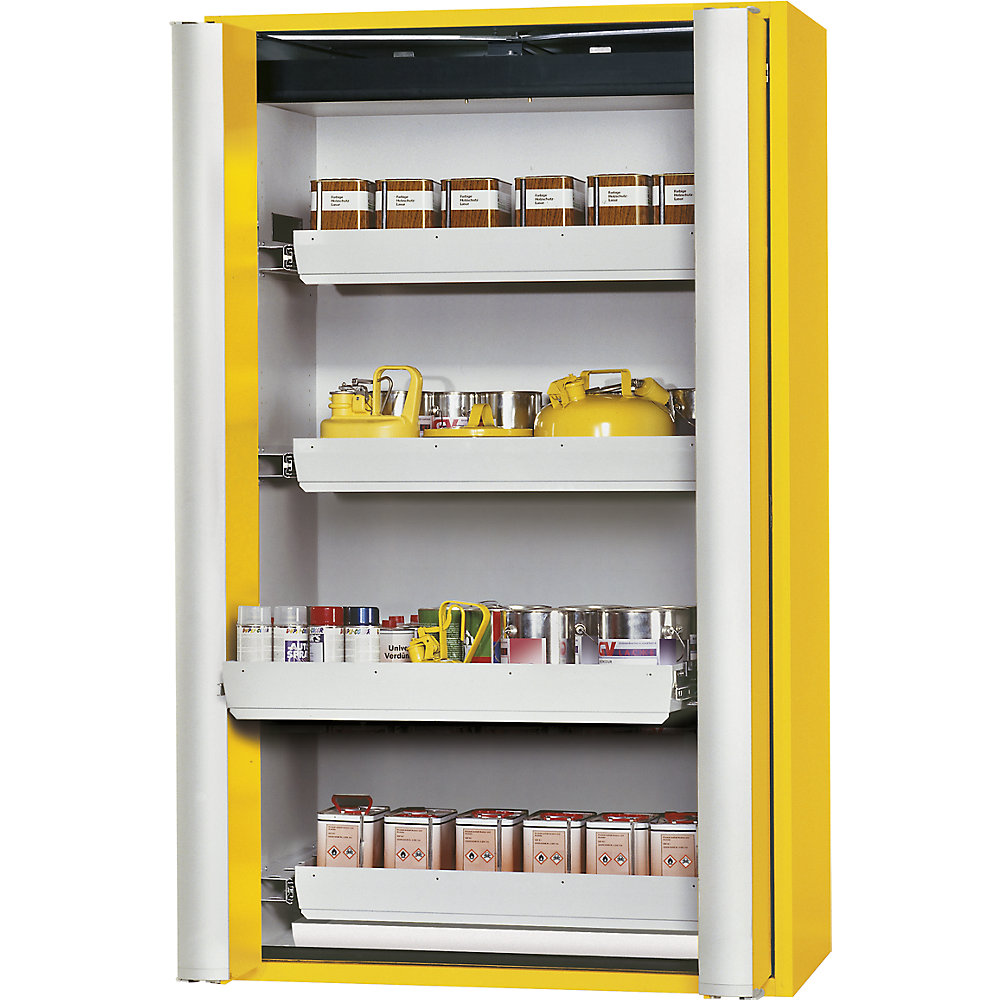 Feuerbeständiger Gefahrstoff-Falttürschrank Typ 90, halbautomatisch, mit 4 Schubladen, goldgelb asecos 2