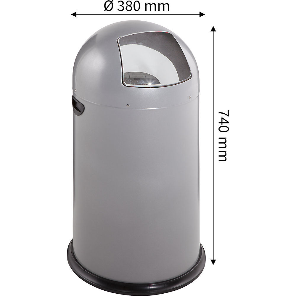 Push-Mülleimer, Stahl, selbstschließend, silber, 40 l, Höhe 740 mm VAR 2