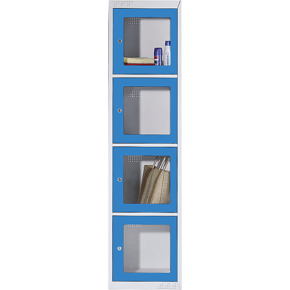 EUROKRAFTbasic Armadietto a scomparti con finestrella, 4 scomparti con finestrella, grigio chiaro / blu chiaro, modulo portante