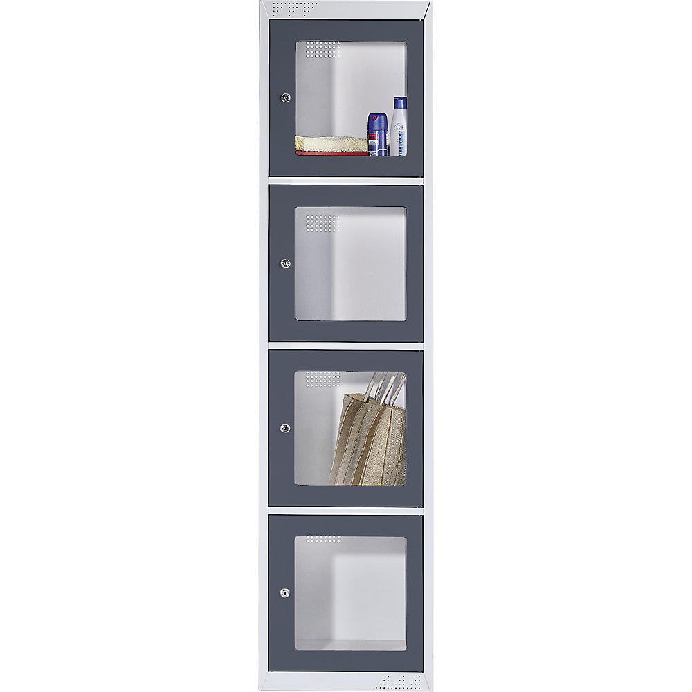 EUROKRAFTbasic Armadietto a scomparti con finestrella, 4 scomparti con finestrella, grigio chiaro / grigio basalto, modulo portante