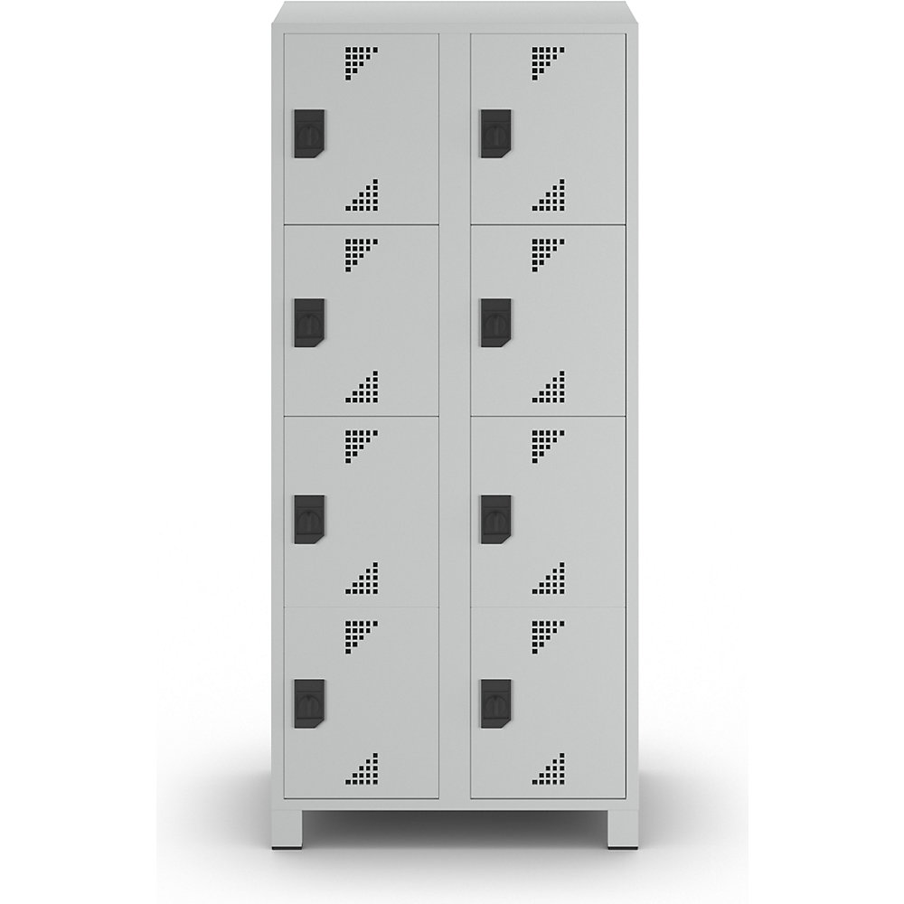 4er-Schließfachschrank Bremen, 2 Abteile, lichtgrau, Breite 800 mm, 8 Fächer eurokraft pro 2