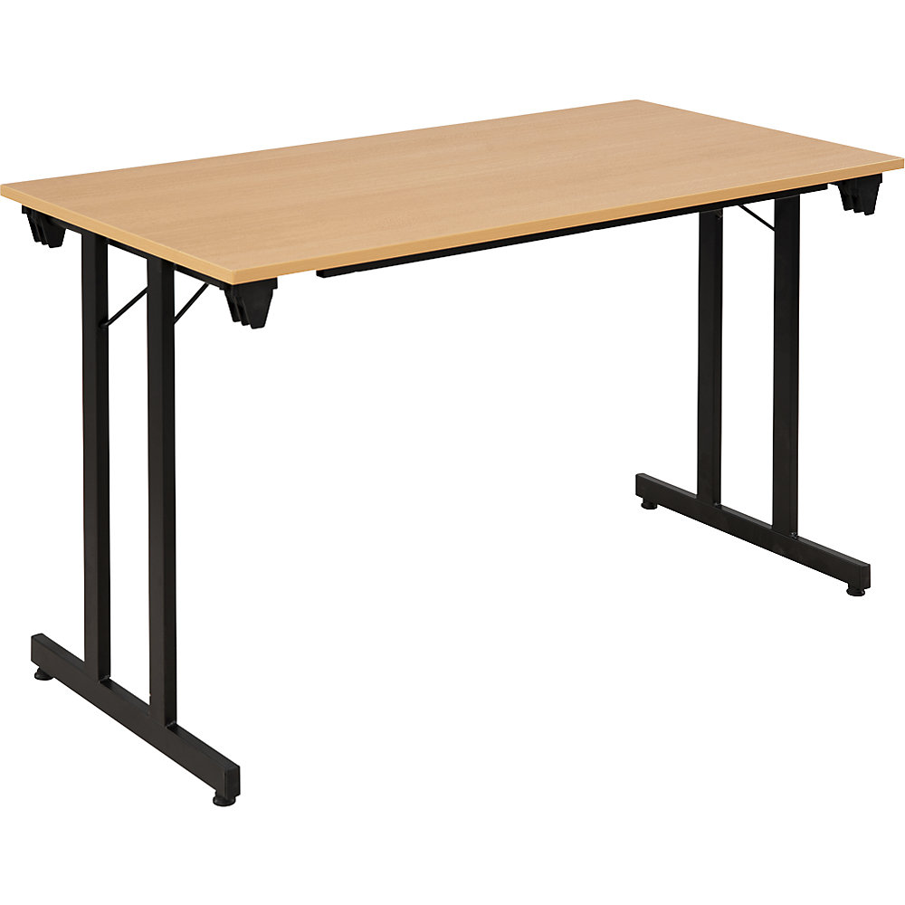 kaiserkraft Klapptisch STANDARD, Vierkant-Gestell mit Höhenausgleichsschrauben, 1200 x 600 mm, Gestell schwarz, Platte Buche-Dekor