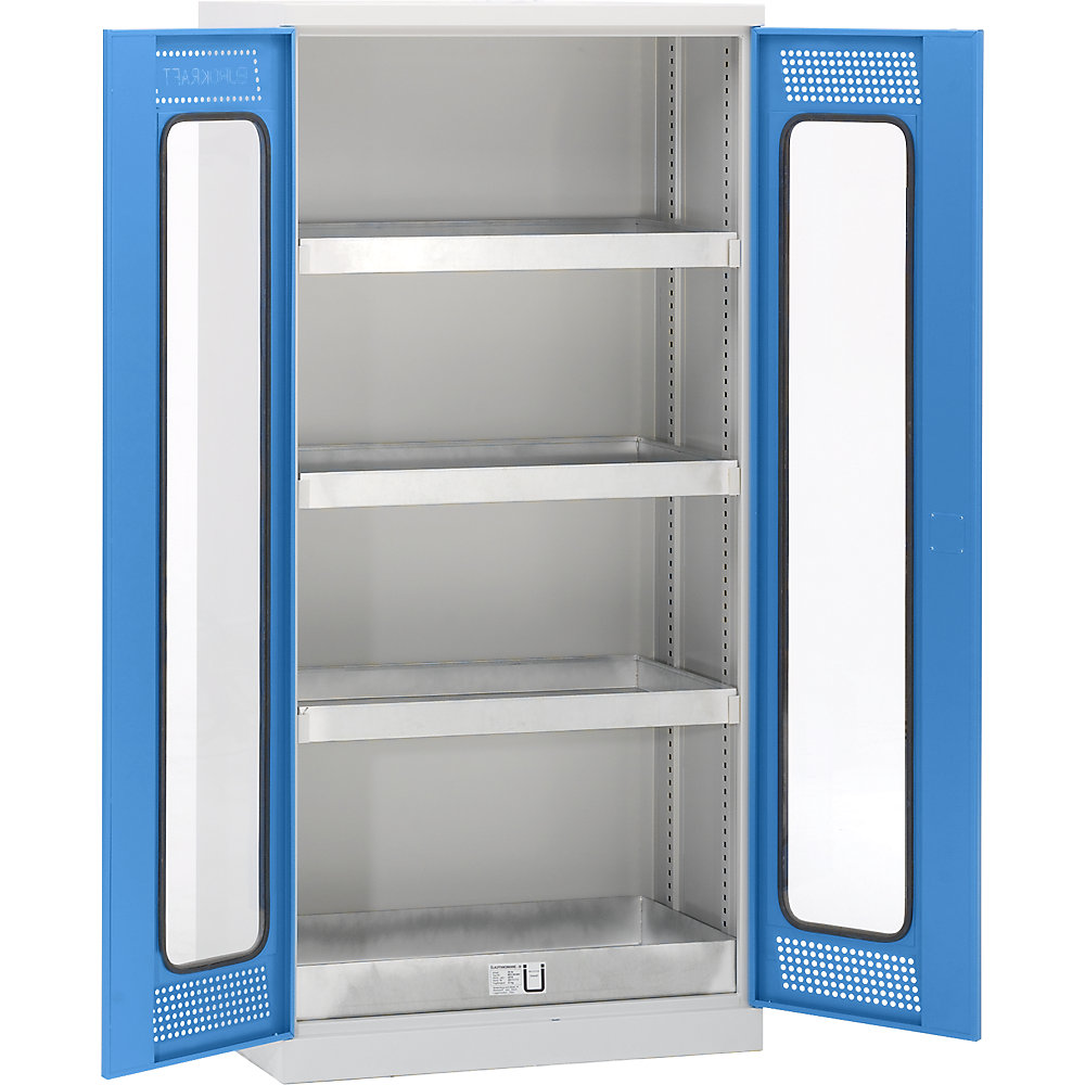 Umweltschrank, mit Sichtfenstertüren, 3 Wannenböden, 1 Bodenwanne, Breite 950 mm eurokraft pro
