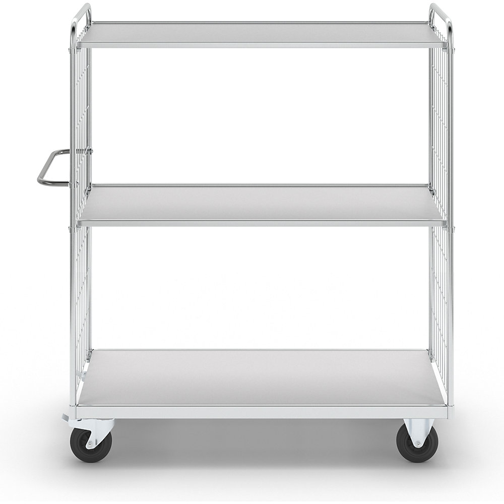 Flexibler Etagenwagen, mit 3 Böden, Länge 1590 mm, Lenkrollen mit Stopp Kongamek 6