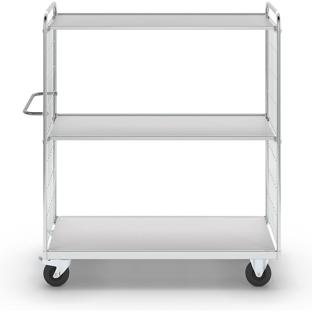 Flexibler Etagenwagen, mit 3 Böden, Länge 1590 mm, Lenkrollen mit Stopp Kongamek 4