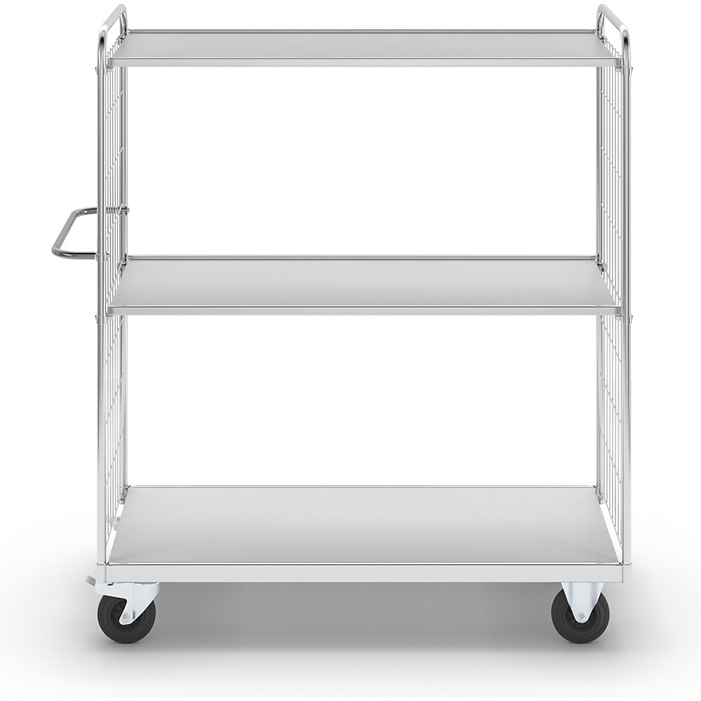 Flexibler Etagenwagen, mit 3 Böden, Länge 1590 mm, Lenkrollen mit Stopp Kongamek 2
