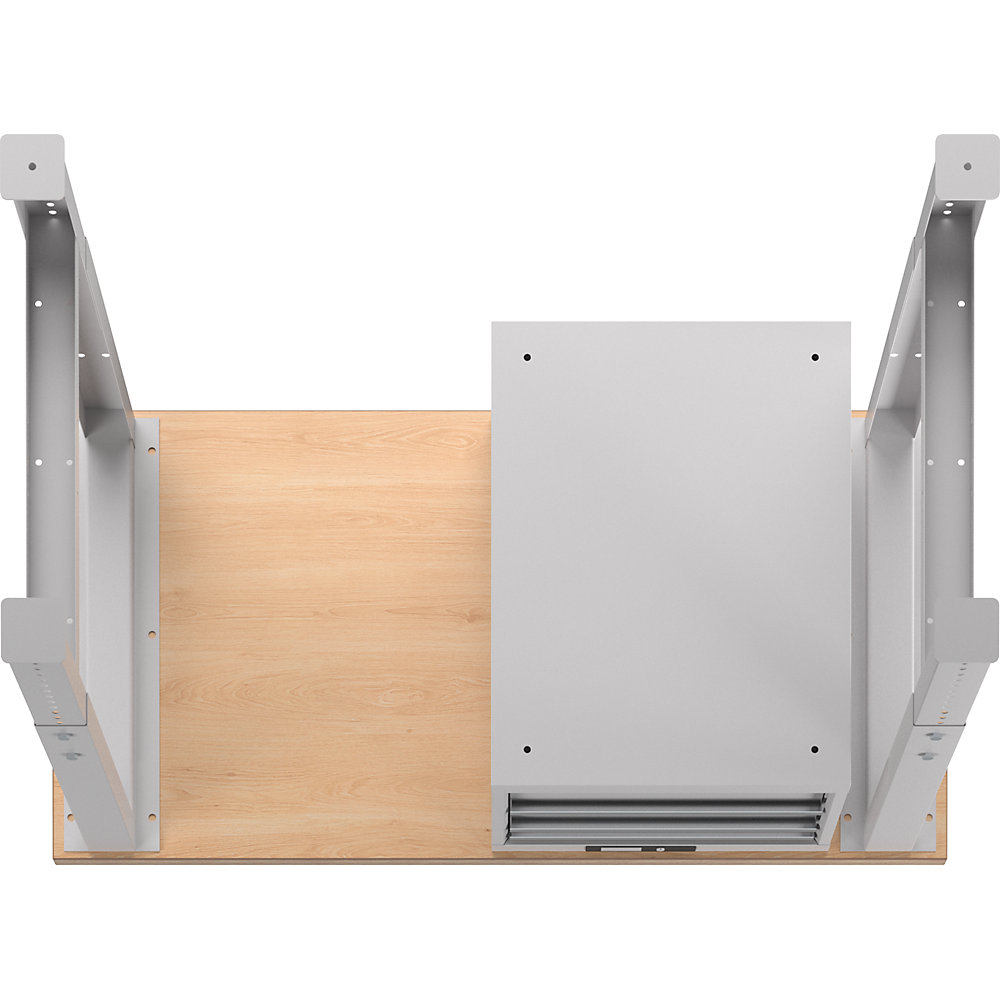 Werkbank im Baukastensystem, Höhe 740 - 1090 mm, Hängeschrank, 3 Schubladen, lichtgrau, Tischbreite 1500 mm LISTA 2
