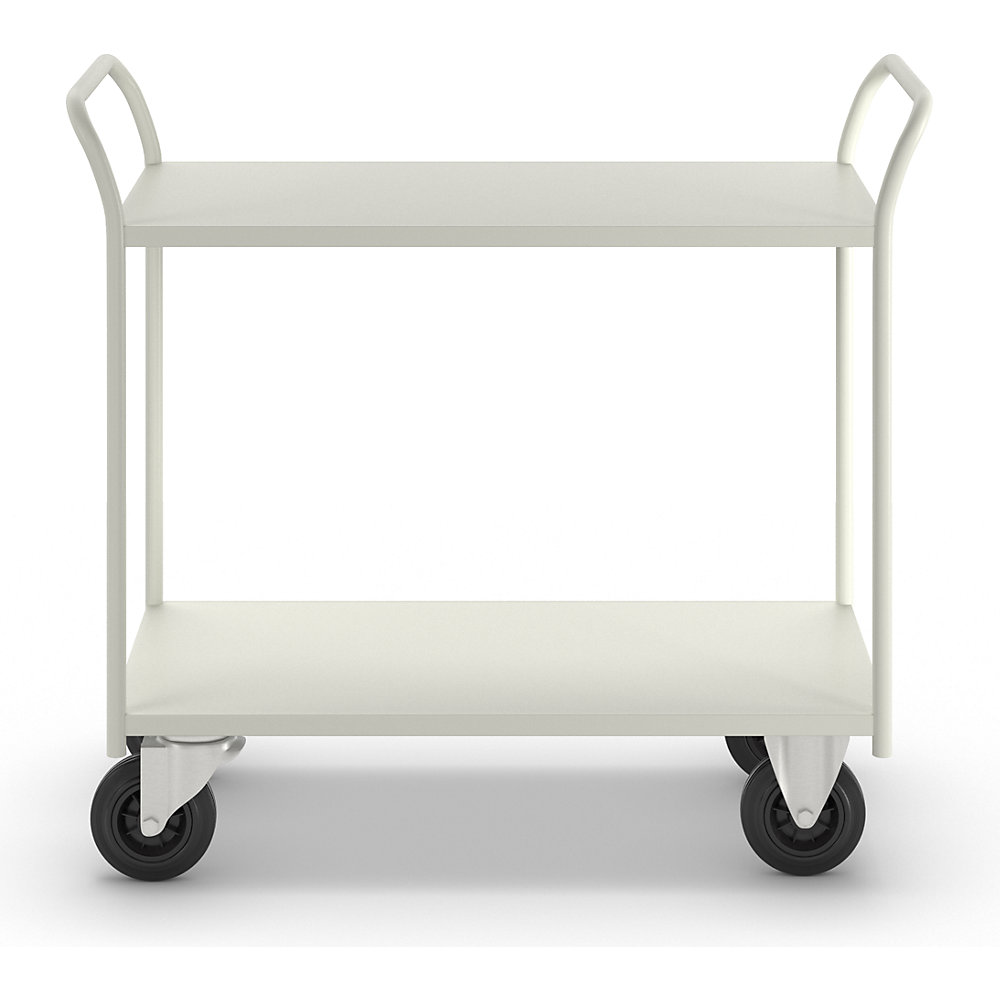 Tischwagen KM41, 2 Etagen, LxBxH 1080 x 450 x 975 mm, weiß, 2 Lenk- und 2 Bockrollen Kongamek 3