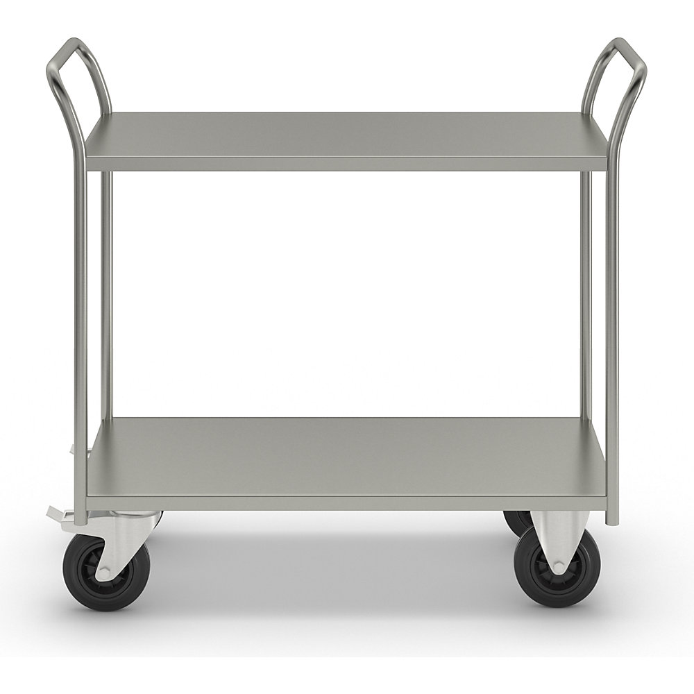 Tischwagen KM41, 2 Etagen, LxBxH 1080 x 450 x 975 mm, verzinkt, 2 Lenkrollen mit Stopp, 2 Bockrollen Kongamek 3