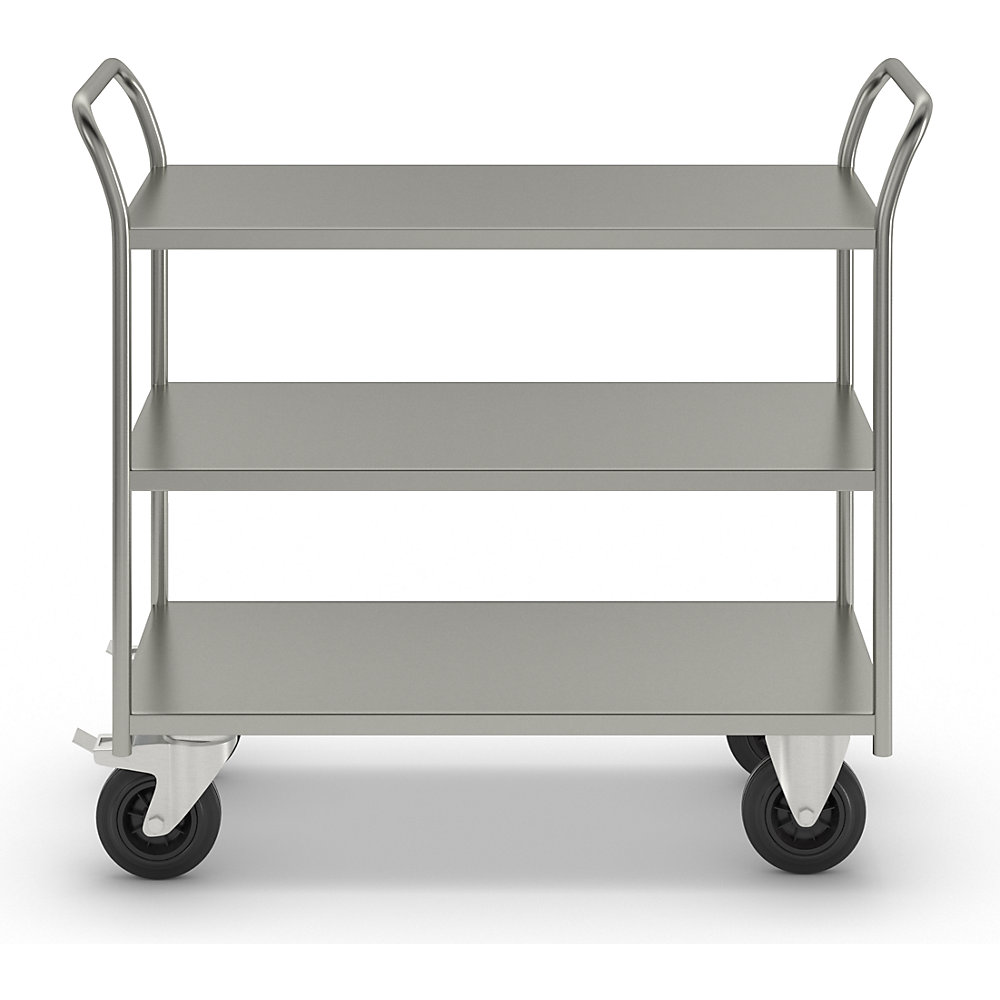 Tischwagen KM41, 3 Etagen, LxBxH 1080 x 450 x 975 mm, verzinkt, 2 Lenkrollen mit Stopp, 2 Bockrollen Kongamek 3