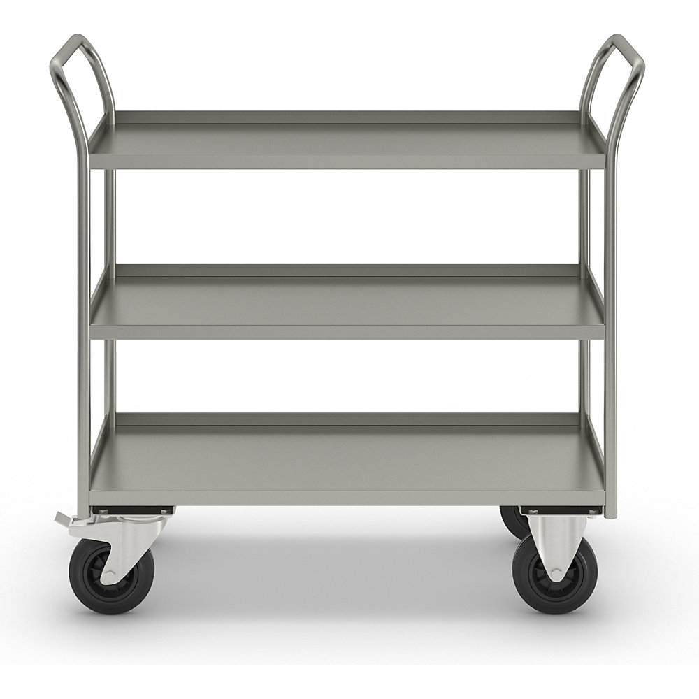 Tischwagen KM41, 3 Etagen mit Aufkantung, LxBxH 1080 x 450 x 1000 mm, verzinkt, 2 Lenkrollen mit Stopp, 2 Bockrollen, ab 5 Stk Kongamek 2