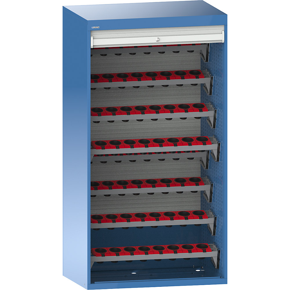 CNC-Schrank mit Rollladen, 8 Ebenen, 64 Halter ISO-SK 50, lichtblau RAL 5012 LISTA