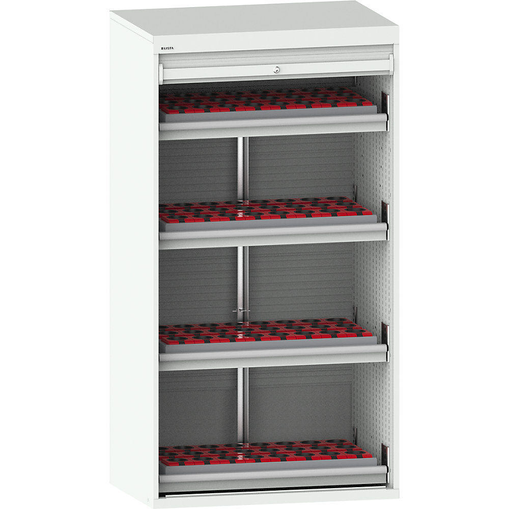 CNC-Schrank mit Rollladen, 4 Schubladen, 96 Halter ISO-SK 50, lichtgrau RAL 7035 LISTA