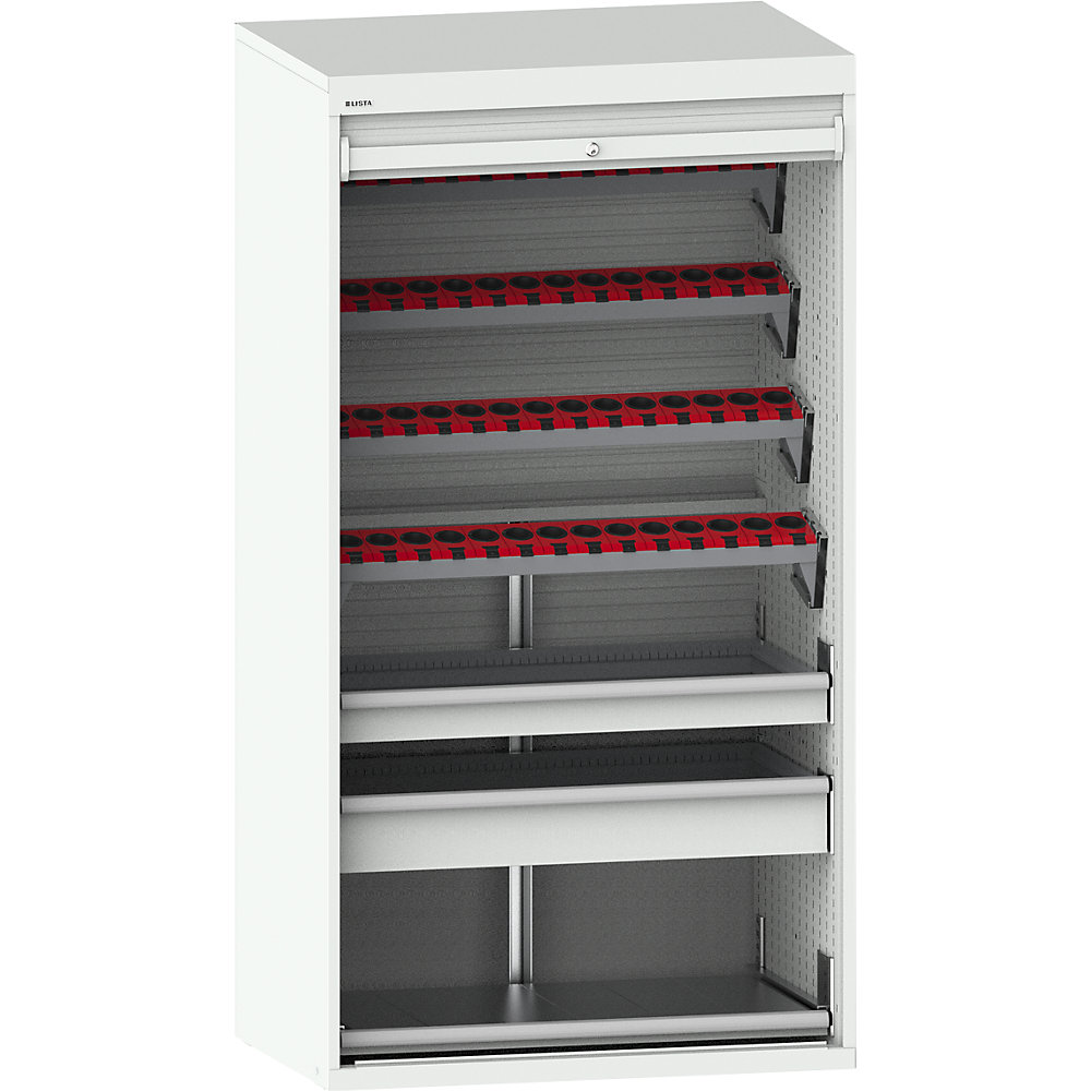 CNC-Schrank mit Rollladen, 7 Ebenen, 56 Halter ISO-SK 40, lichtgrau RAL 7035 LISTA
