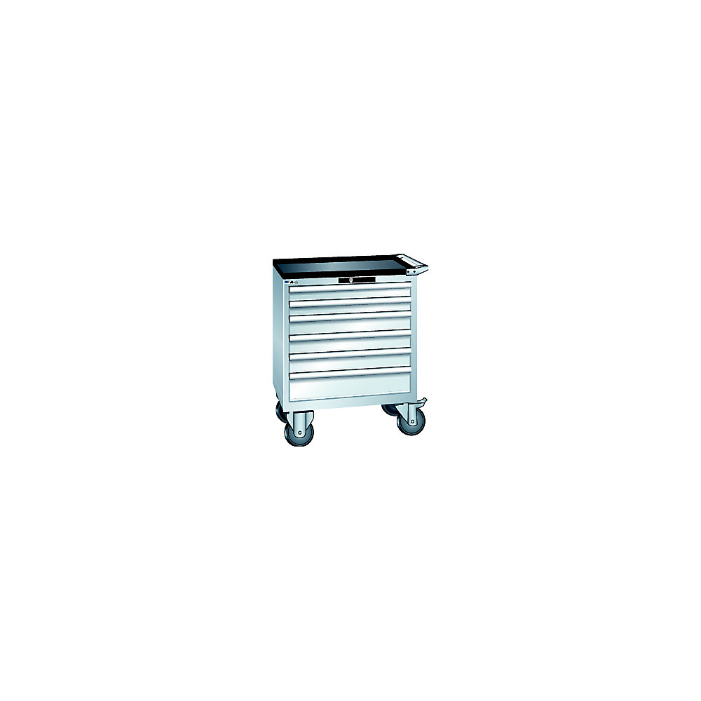 LISTA Armoire à tiroirs, mobile, l x p x h 717 x 572 x 962 mm, tiroirs 2 x 75 / 3 x 100 / 1 x 150 mm, gris clair