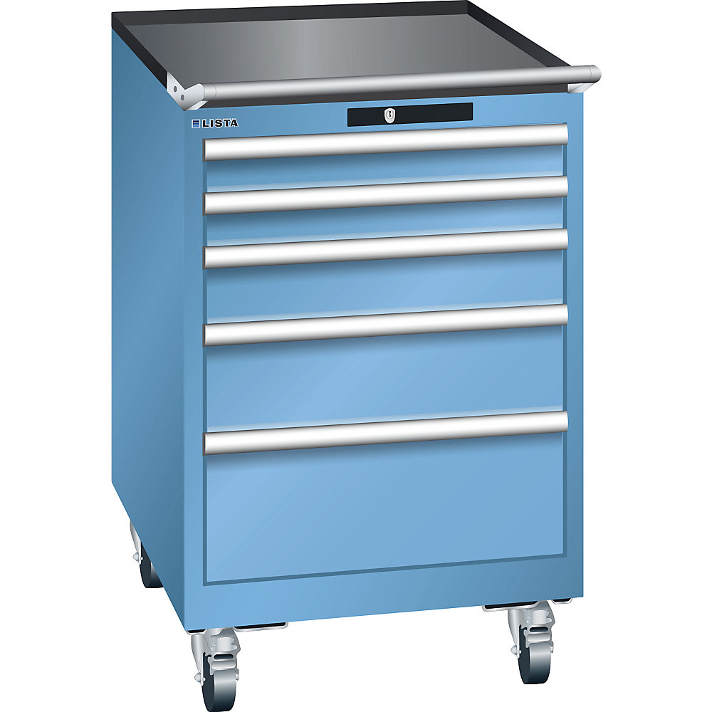 Lista Ladekast, verrijdbaar, b x d x h = 564 x 725 x 890 mm, 5 laden, lichtblauw