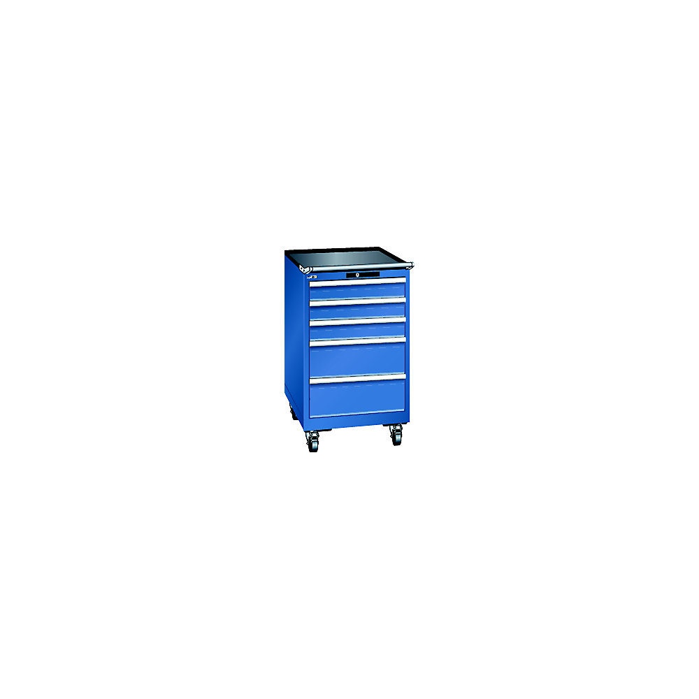LISTA Armoire à tiroirs, mobile, l x p x h 564 x 725 x 990 mm, 5 tiroirs, bleu gentiane