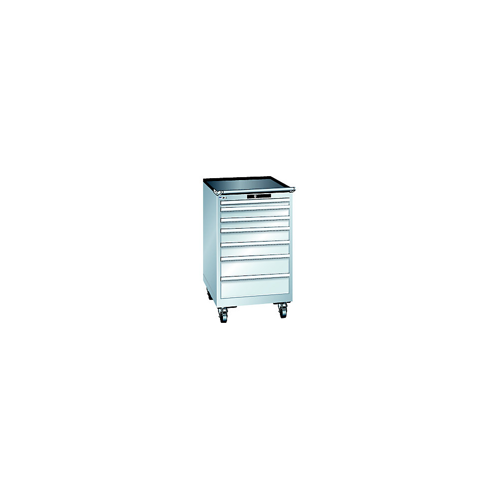 LISTA Armoire à tiroirs, mobile, l x p x h 564 x 725 x 990 mm, 7 tiroirs, gris clair