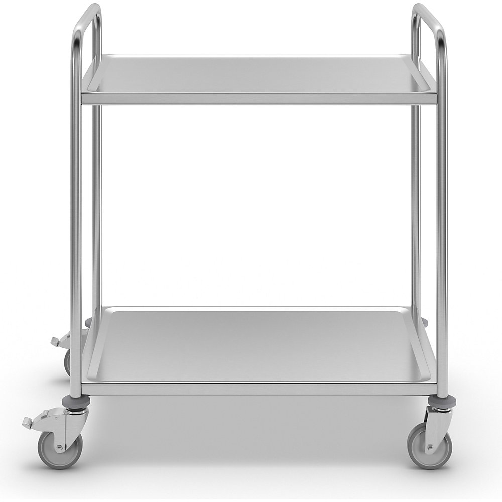 kaiserkraft Edelstahl-Servierwagen, 2 Etagen, verzinkte Rolle, Reifen aus Gummi, LxBxH 870 x 570 x 970 mm, ab 3 Stk 2